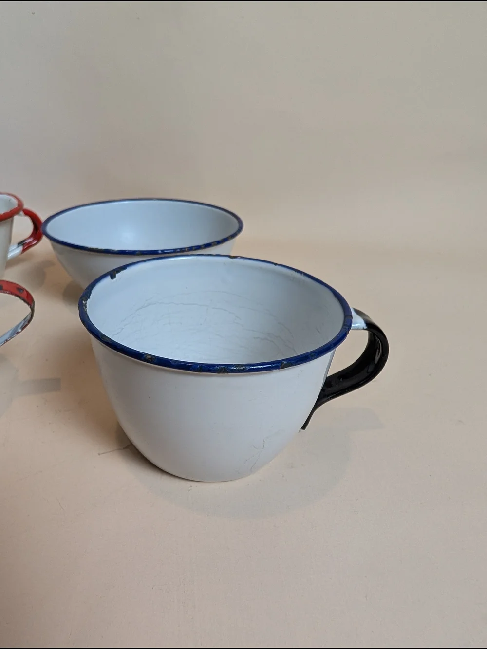 Vintage Swedish Kockums Ker Cups and Bowl Set - Red & Blue Trim
